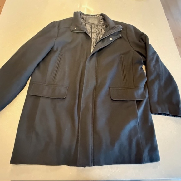 Men's Calvin Klein XL Wool Black 35" Length Zip Snap Overcoat-Good Condition - Picture 1 of 9
